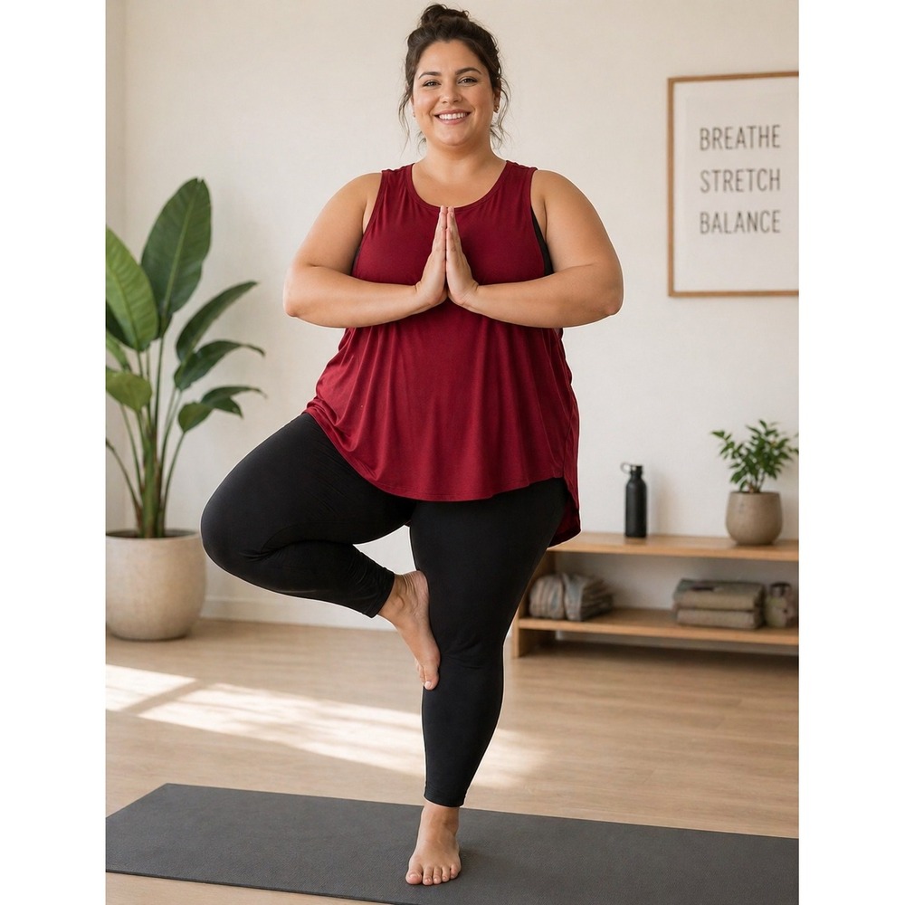 Athletic Works Womens Plus Size 3XL 22 Burgundy Pleated Back Yoga Tank Top NWT